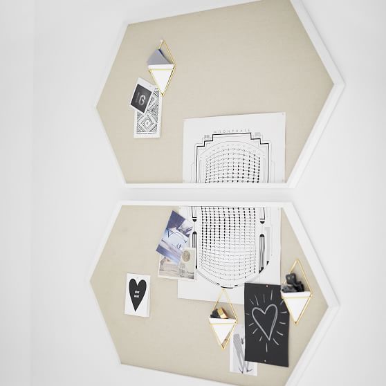 Wood Framed Hexagon Pinboard Simply White Wall Organizers