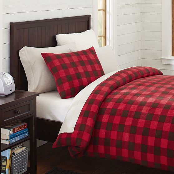 Fleece Boys Duvet Cover Sham Buffalo Check Red Sale