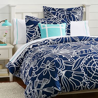 Floral Girls Duvet Cover Royal Navy Sale Pottery Barn Teen