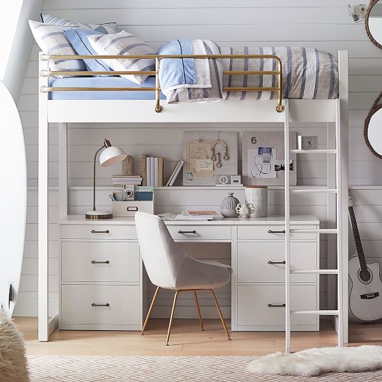 bunk bed with cupboard and desk